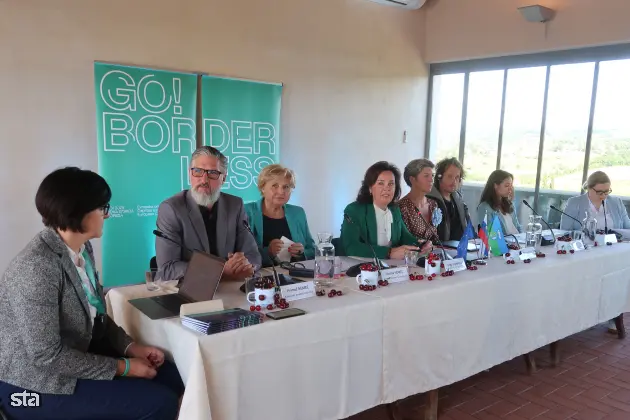Dobrovo, grad. Novinarska konferenca pred odprtjem druge razstave del Zorana Mušiča v okviru EPK. Foto: Rosana Rijavec/STA